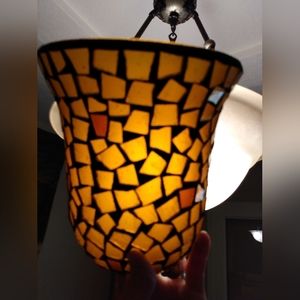 Mosaic Glass Bell Light Lamp Candle Shade Cover Amber Gold Red Lighting Decor
